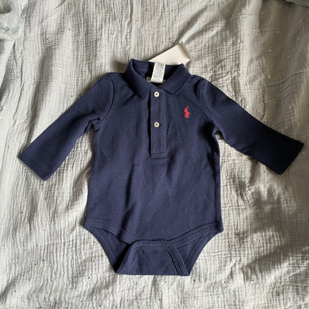 Ralph Lauren Blue Collared One Piece Body Suit Size 6 Months Infant/Baby NWT
